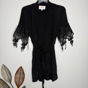 J20 Stone Cold Fox‎ Black Silk Lace Robe OS NWT Guipure Lace Bridal Loungewear